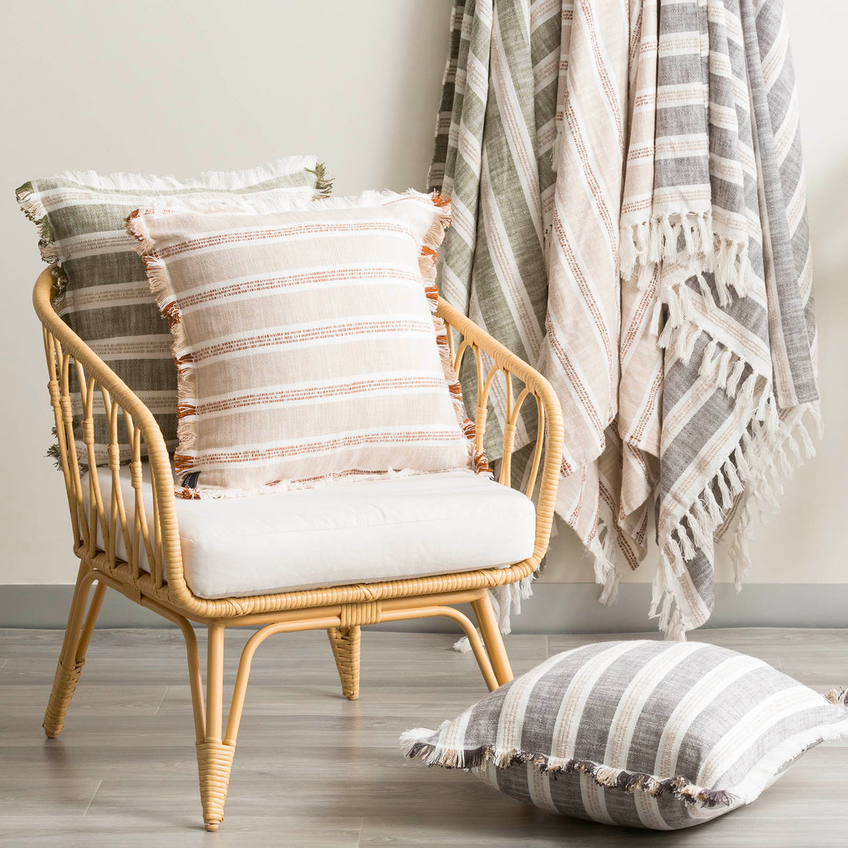 Capri Stripe Cushion Twin Pack 50 x 50cms Polyester Fill - Natural