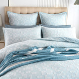 Renee Taylor Jervis Checks Jacquard Quilt Cover Set King French Blue