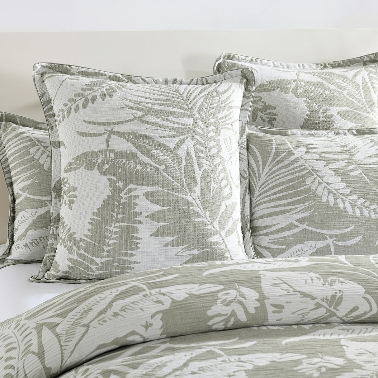 Renee Taylor Palm Tree Jacquard Quilt Cover Set Queen Sage Green