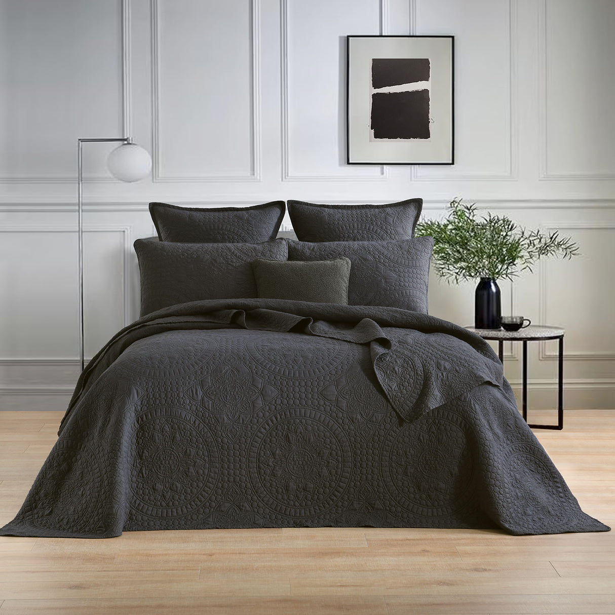 Renee Taylor Asher Jacquard Coverlet Set Super King Grey