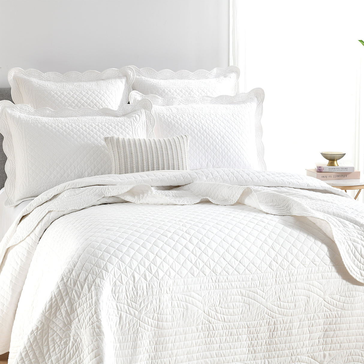 Renee Taylor Scallop Jacquard Coverlet Set Queen/King Pearl