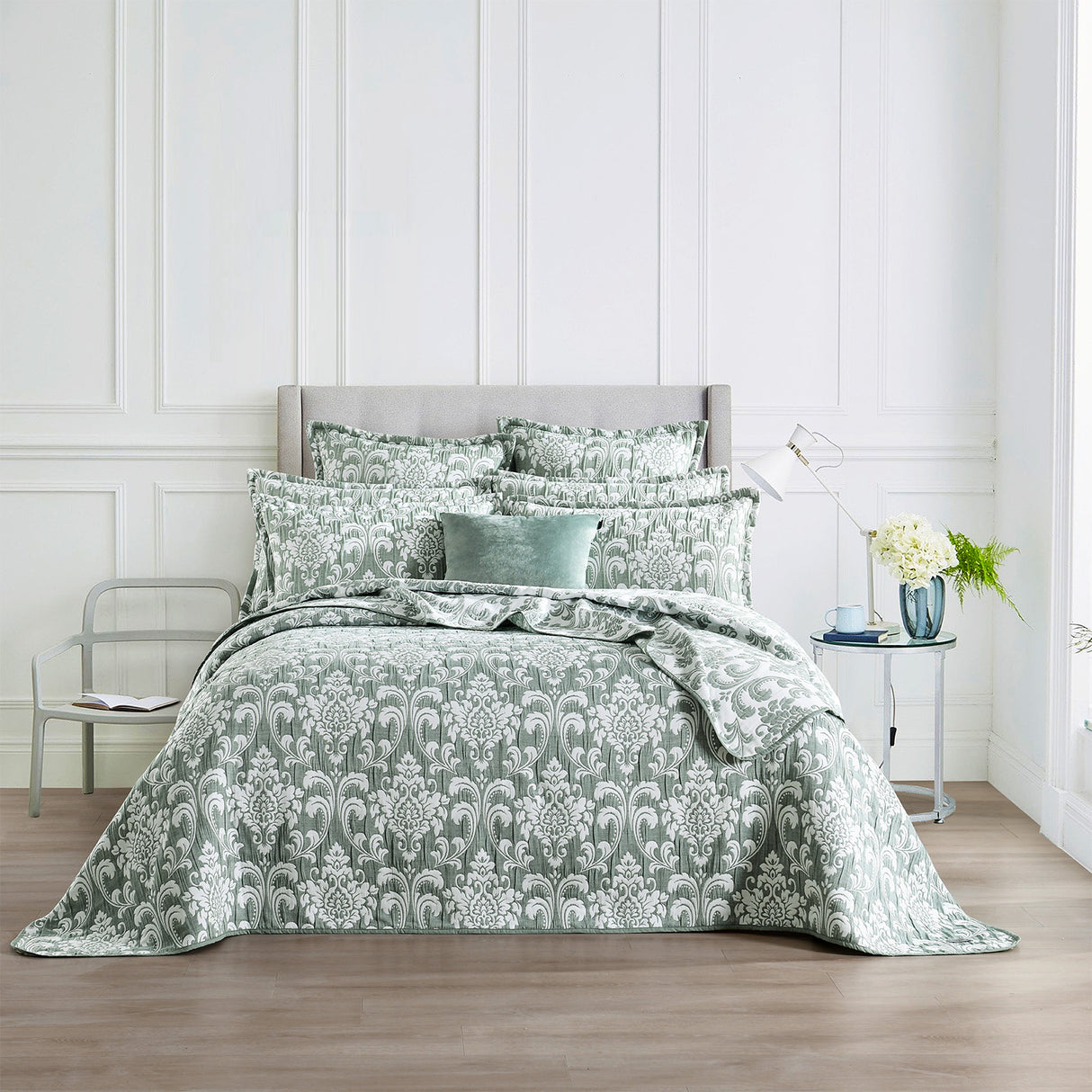 Renee Taylor Tahlia Jacquard Coverlet Set EuroPillowcase Jade