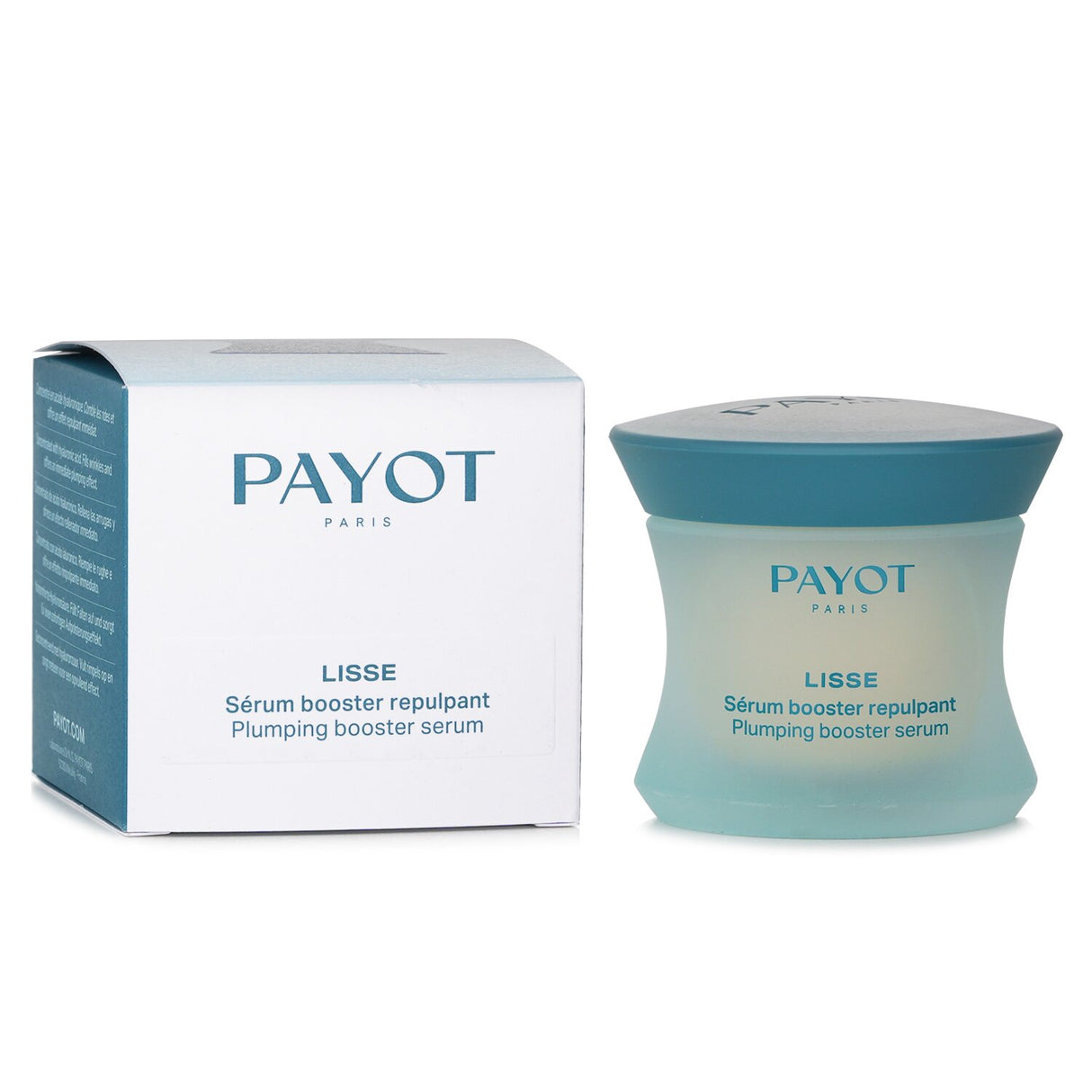 Payot Lisse Plumping Booster Serum in a pink gel formula, delivering hydration and a youthful glow with hyaluronic acid.