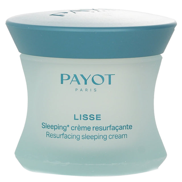 Payot Lisse Resurfacing Sleeping Cream in a 50ml jar, a night cream with 90% natural ingredients for youthful, glowing skin.