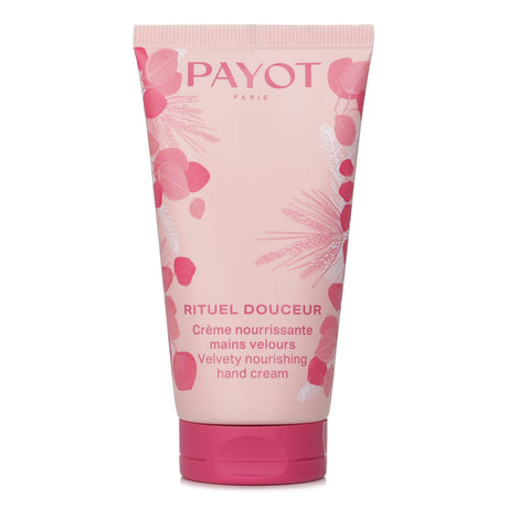 Payot Rituel Douceur hand cream in a 75ml tube, featuring a velvety texture for nourishing and hydrating dry hands.