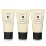 Luxurious Jo Malone Hand Cream Trio featuring 3x30ml scents: Wood Sage & Sea Salt, Blackberry & Bay, English Pear & Freesia.