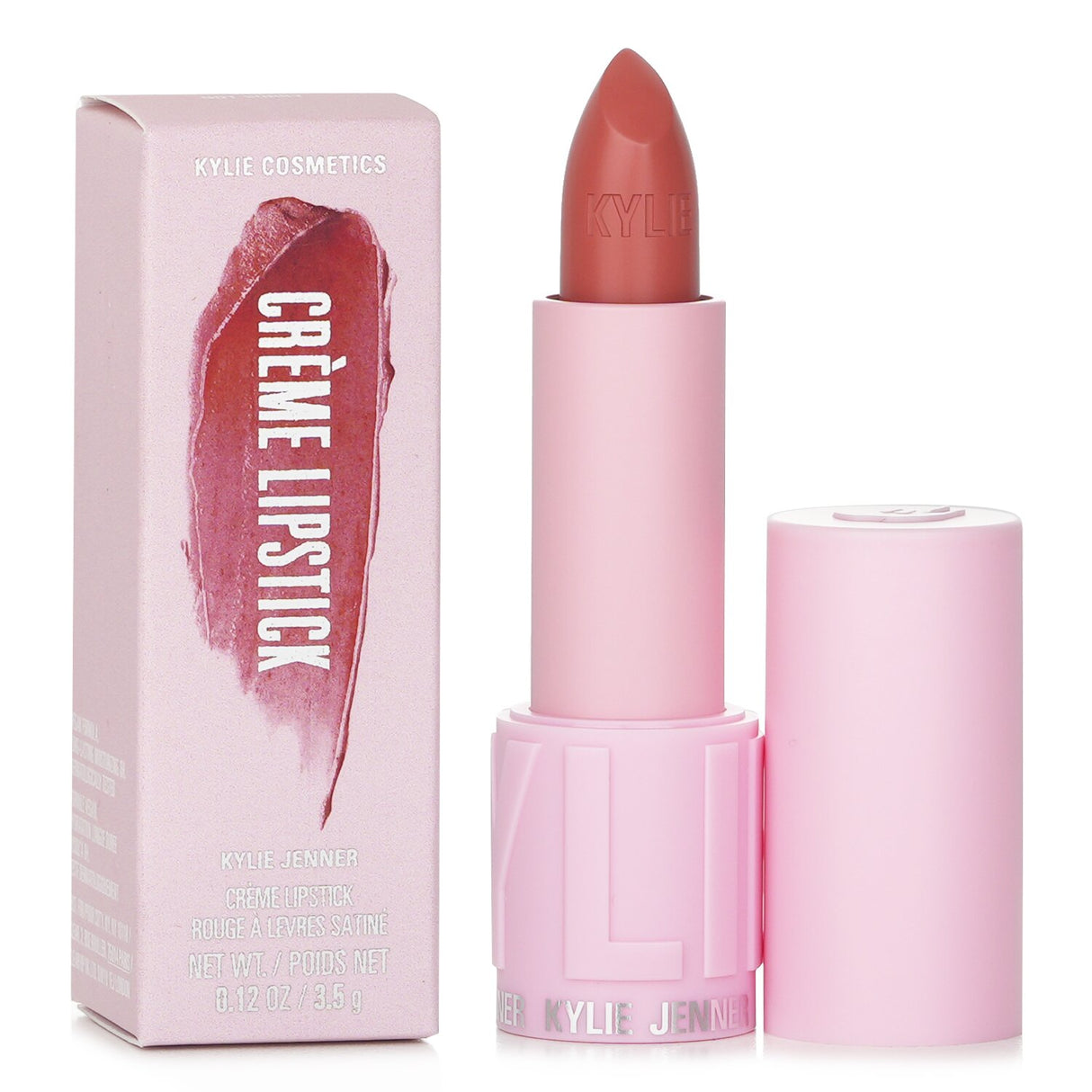 Crème lipstick #333 Not Sorry by Kylie Jenner, featuring a creamy texture, satin finish, and long-lasting hydration.