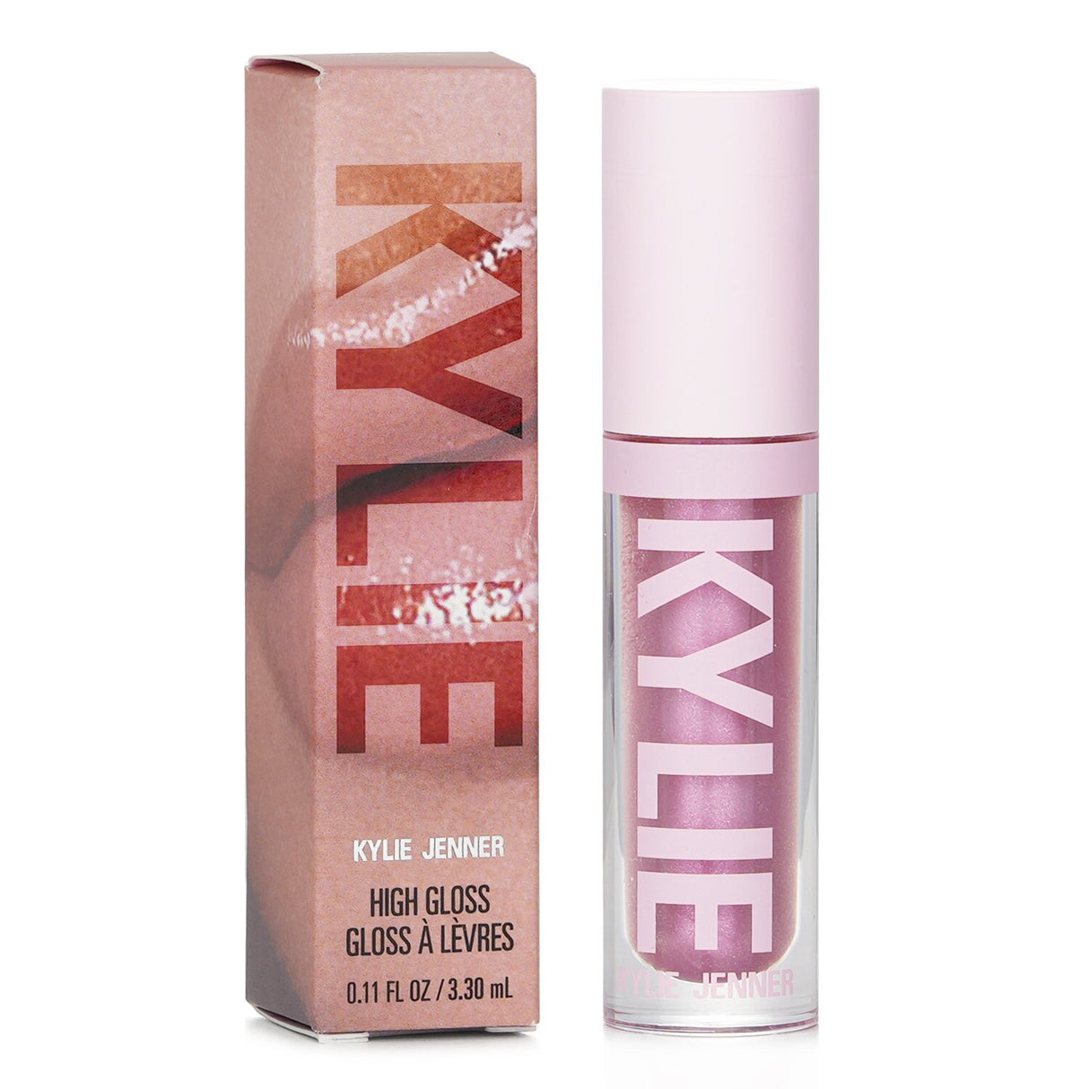 High Gloss in #323 Daddy's Girl by Kylie Jenner, a vegan, ultra-shiny lip gloss with a smooth, non-sticky finish and light vanilla scent.