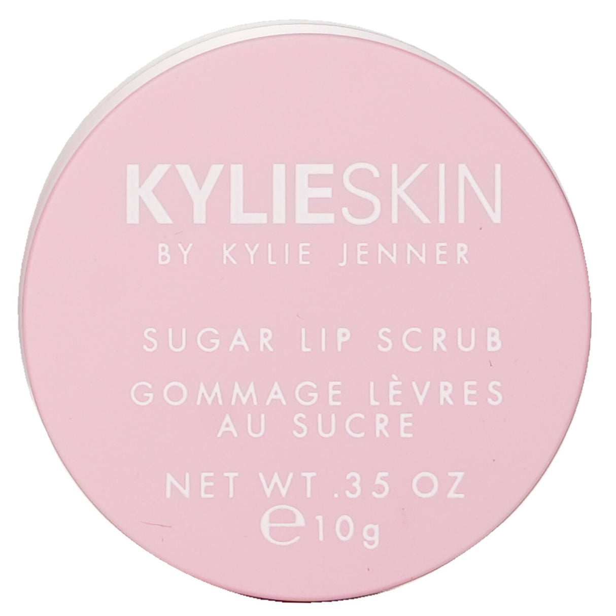 Kylie Skin Sugar Lip Scrub in a 10g jar, gently exfoliates for soft, nourished lips with a warm vanilla flavor.