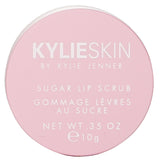 Kylie Skin Sugar Lip Scrub in a 10g jar, gently exfoliates for soft, nourished lips with a warm vanilla flavor.