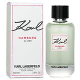 Karl Lagerfeld Hamburg Alster Eau De Toilette Spray 100ml, a sophisticated fragrance blending fresh and sensual notes for everyday elegance.