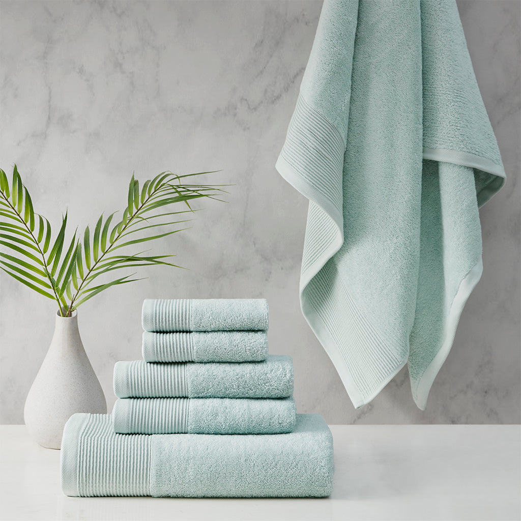 Cloud Linen Retreat Cotton Tencel Antimicrobial 6 Piece Towel Set Seafoam