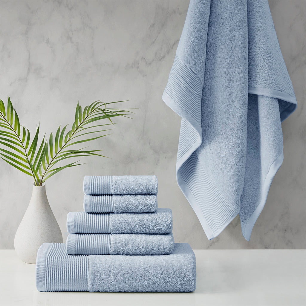 Cloud Linen Retreat Cotton Tencel Antimicrobial 6 Piece Towel Set Blue