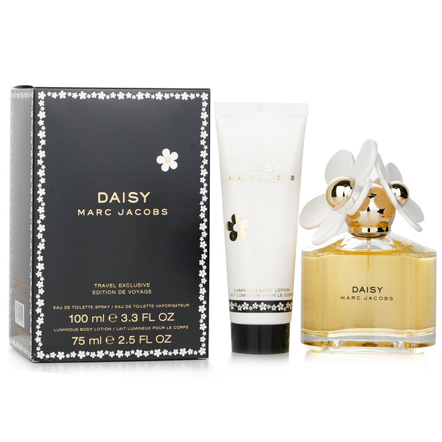 Luxurious 2-piece travel set featuring Daisy Eau De Toilette and Luminous Body Lotion, perfect for on-the-go fragrance lovers.