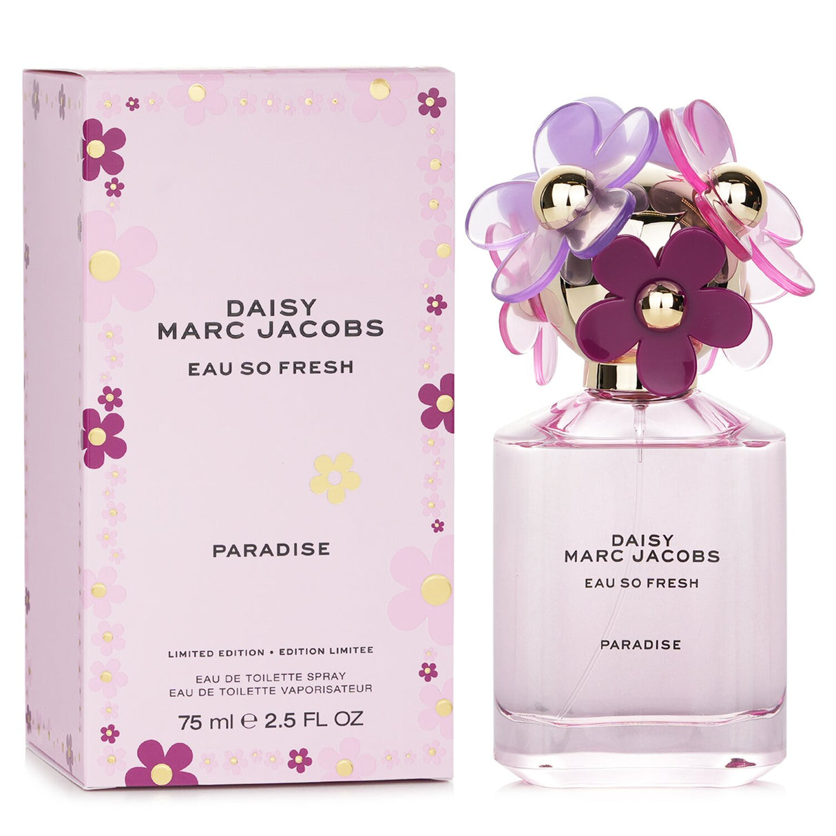 Brightly packaged Marc Jacobs Daisy Eau So Fresh Paradise perfume with floral and fruity notes in a 75ml bottle.