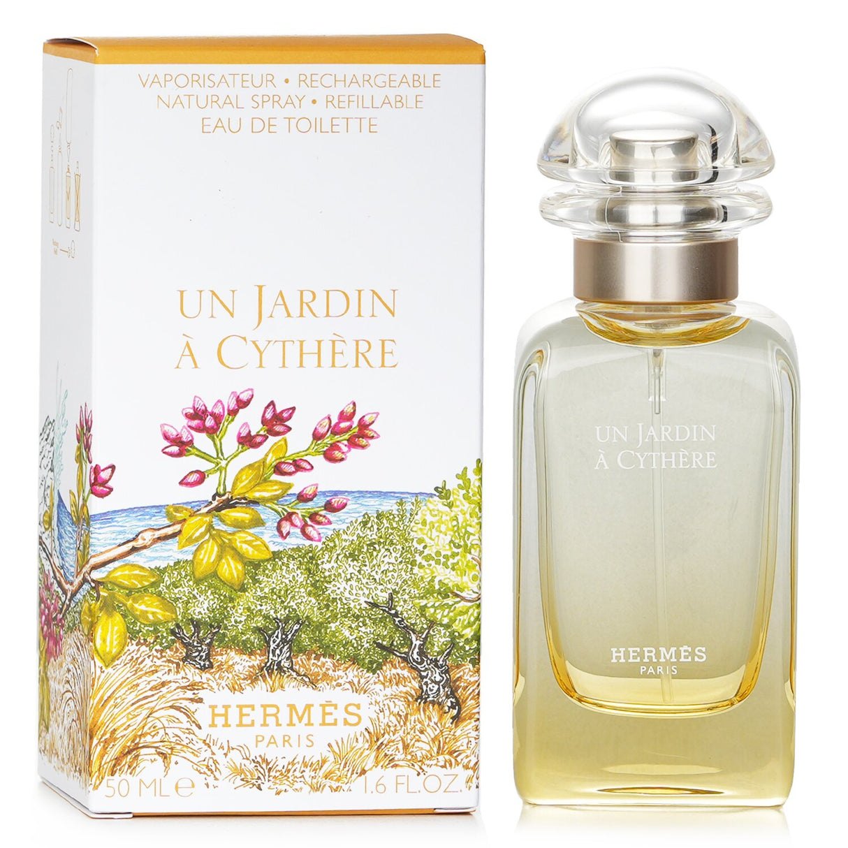 Hermes Un Jardin A Cythere Eau De Toilette in a 50ml bottle, featuring refreshing citrus, floral, and herbal notes.