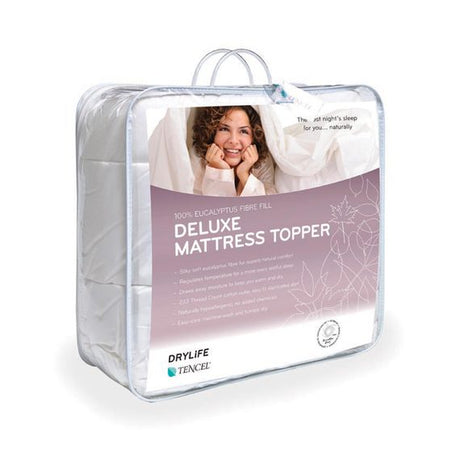 King mattress protector featuring cotton percale outer, TENCEL fill, and 35cm skirt for ultimate comfort and moisture-wicking.