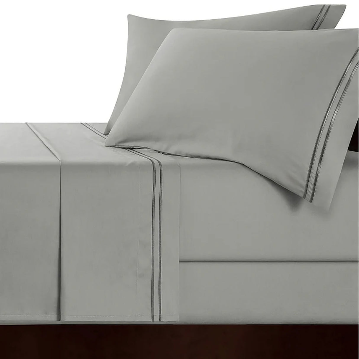 Strada Embroidered 1000 TC Egyptian Cotton Sheet Set Deep Queen Silver Charcoal