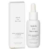 Bjork & Berries Skin Awakening C Serum in a 30ml bottle, featuring Vitamin C and Hyaluronic Acid for radiant, hydrated skin.