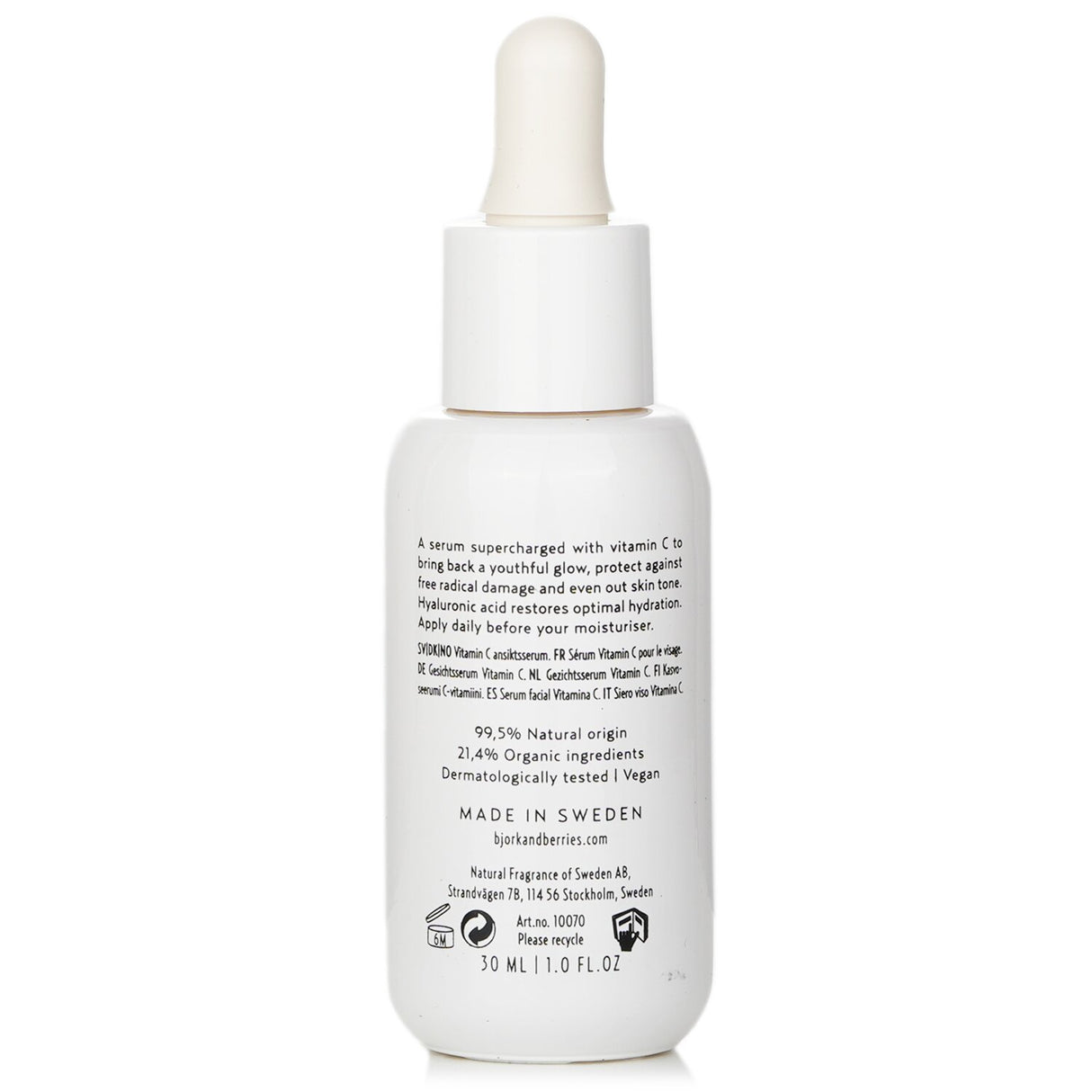 Brightening Bjork & Berries Skin Awakening C Serum with Vitamin C, Hyaluronic Acid, and organic extracts for vibrant, hydrated skin.