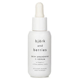 Vibrant bottling of Bjork & Berries Skin Awakening C Serum, featuring 98% natural ingredients for radiant, hydrated skin.