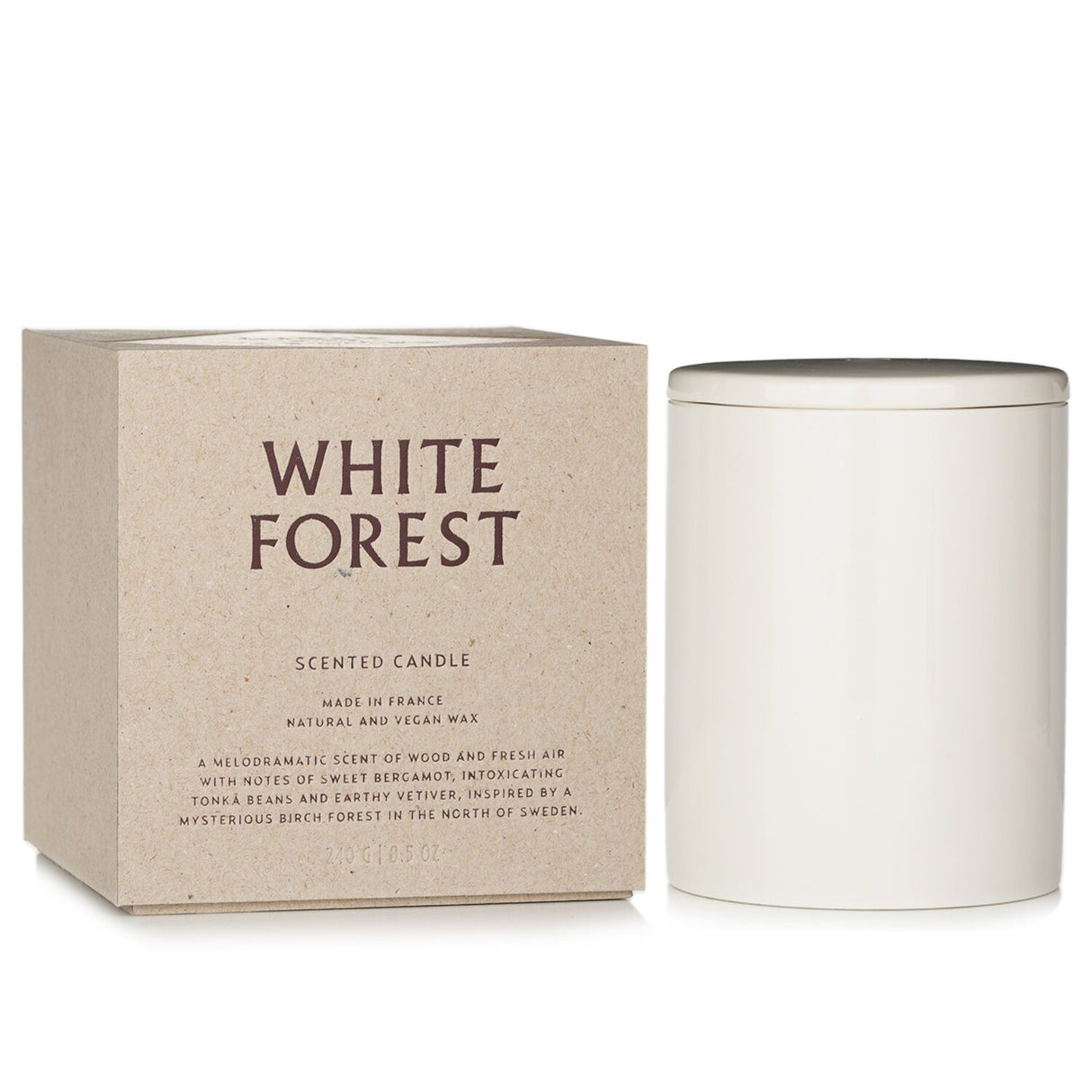 Bjork & Berries White Forest Scented Candle, 240g, evokes the serene essence of Nordic forests with fresh pine and floral notes.