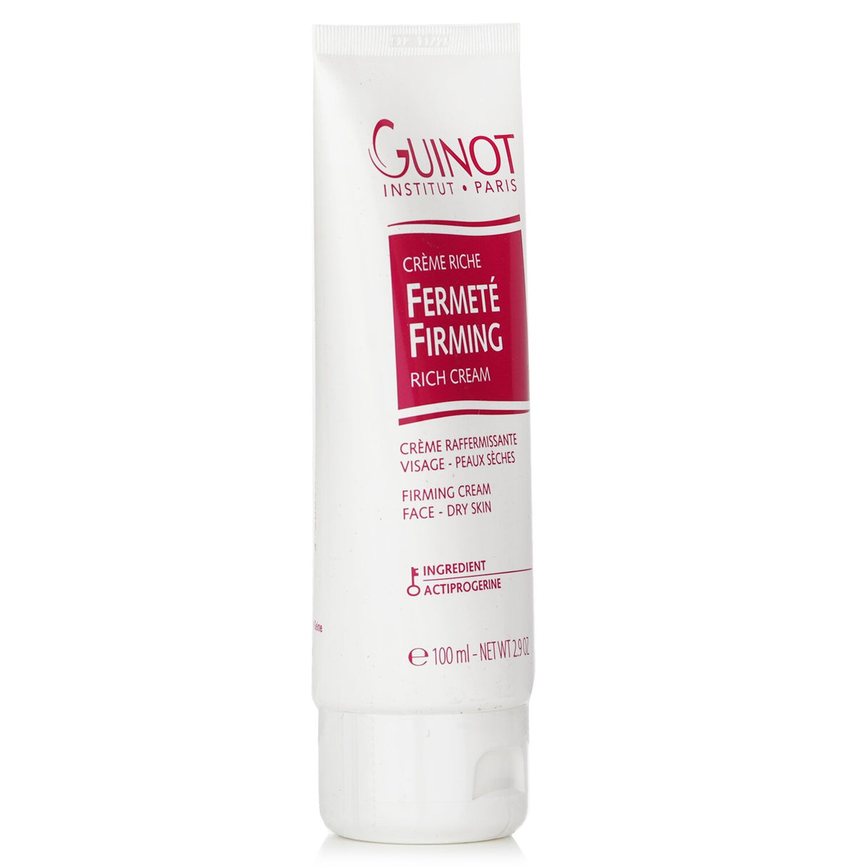 Luxurious Guinot Firming Rich Cream for dry skin, promotes hydration, firmness, and youthful radiance in a 100ml jar.