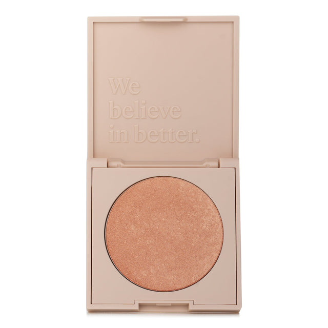 Rose gold highlighting powder that provides a smooth, buildable glow for cheekbones and brow bones, perfect for all skin tones.