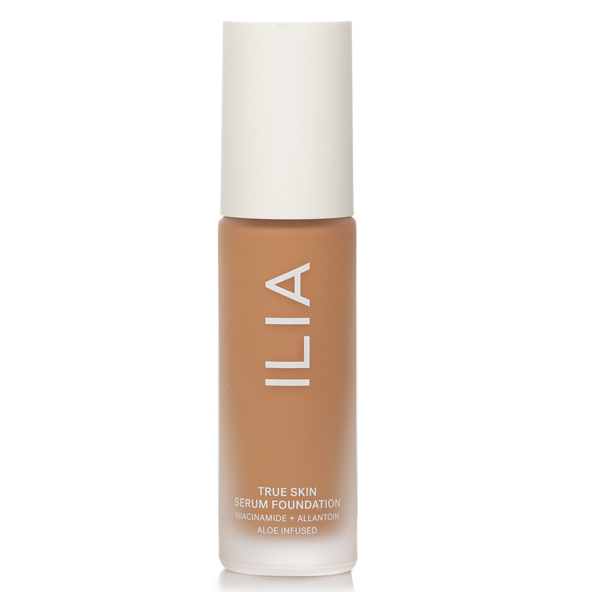 ILIA True Skin Serum Foundation #SF8 Bedarra in a 30ml bottle offers weightless coverage with skincare benefits for a glowing complexion.