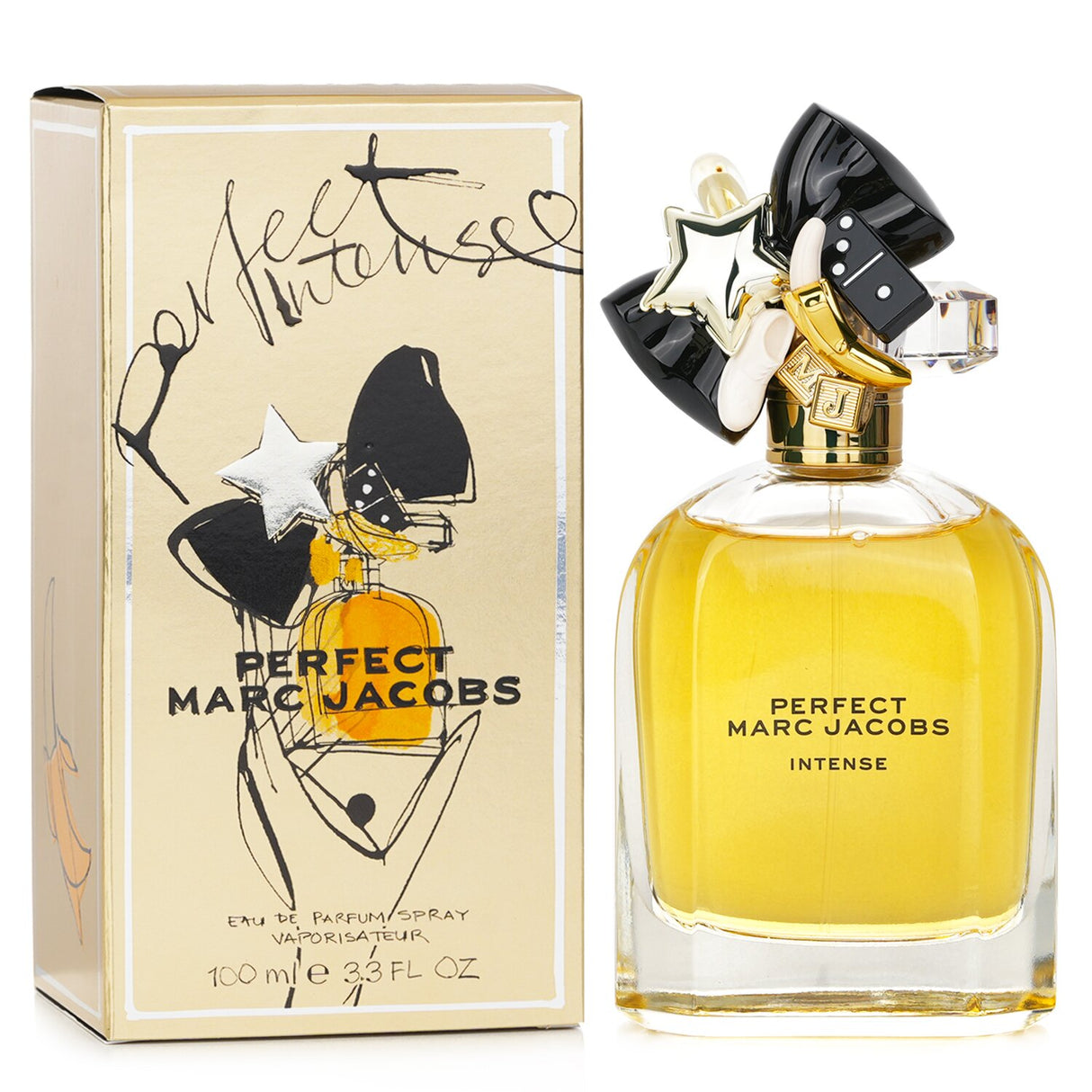 Marc Jacobs Perfect Intense Eau De Parfum Spray in 100ml, featuring vibrant floral notes and warm vanilla undertones.