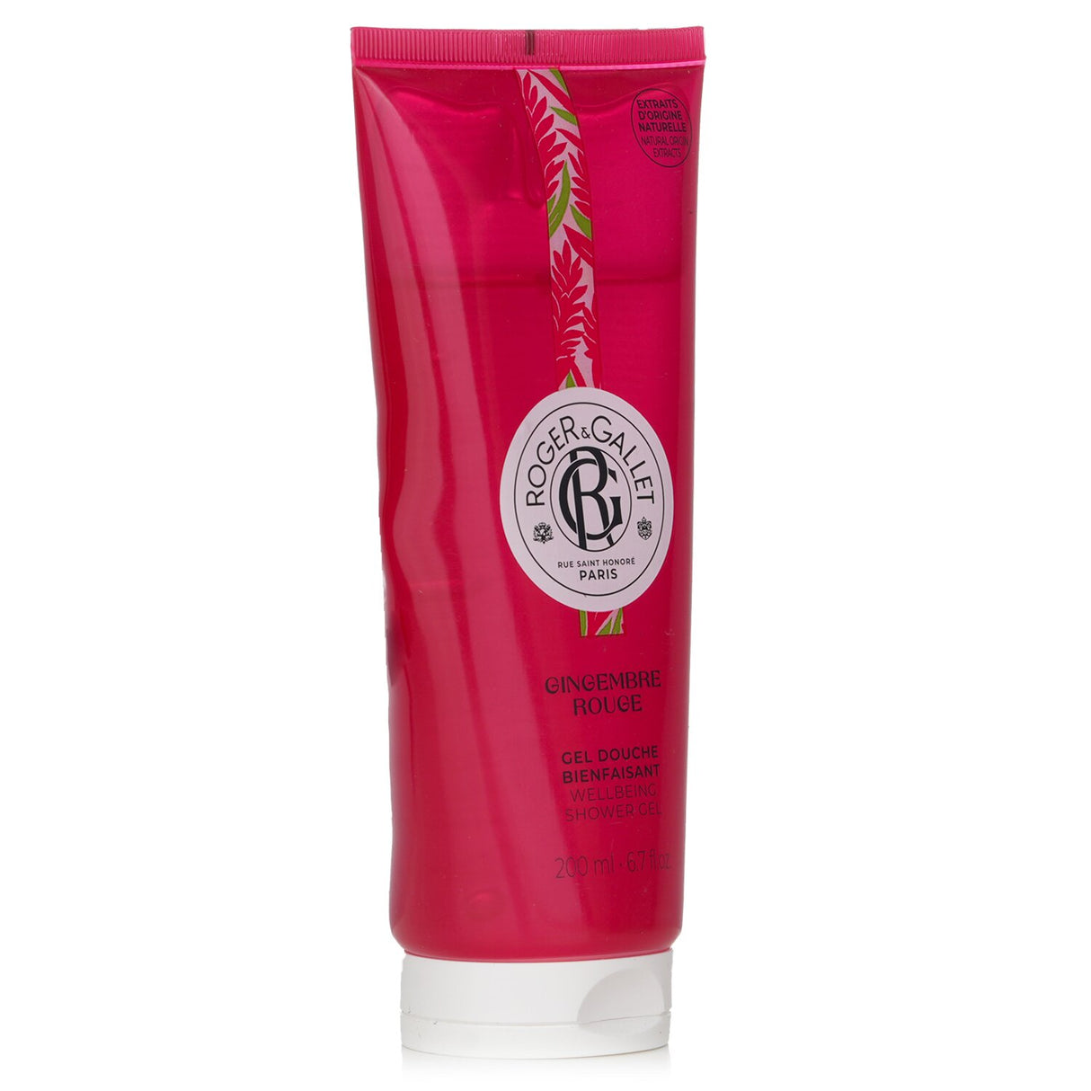 Revitalizing Roger & Gallet Gingembre Rouge shower gel, infused with ginger for a refreshing and aromatic cleansing experience.