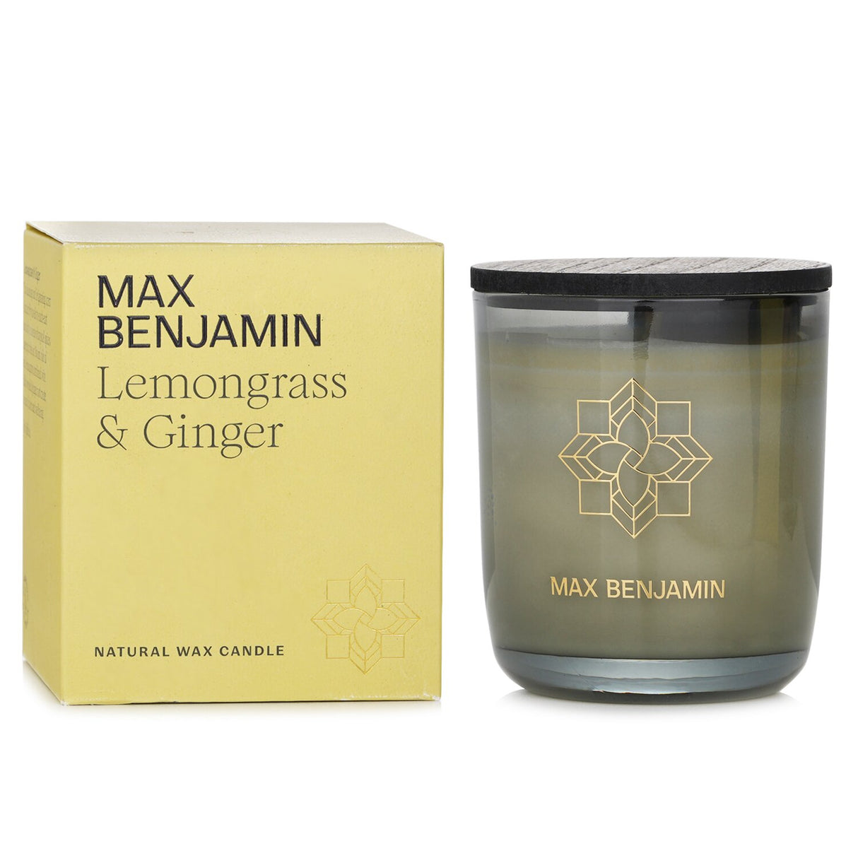 Natural wax candle in Lemongrass & Ginger scent, hand-poured, eco-friendly with a 50-hour burn time for a calming atmosphere.