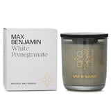 Max Benjamin White Pomegranate candle in 210g, featuring natural wax and a romantic scent of pomegranate and rosebud.