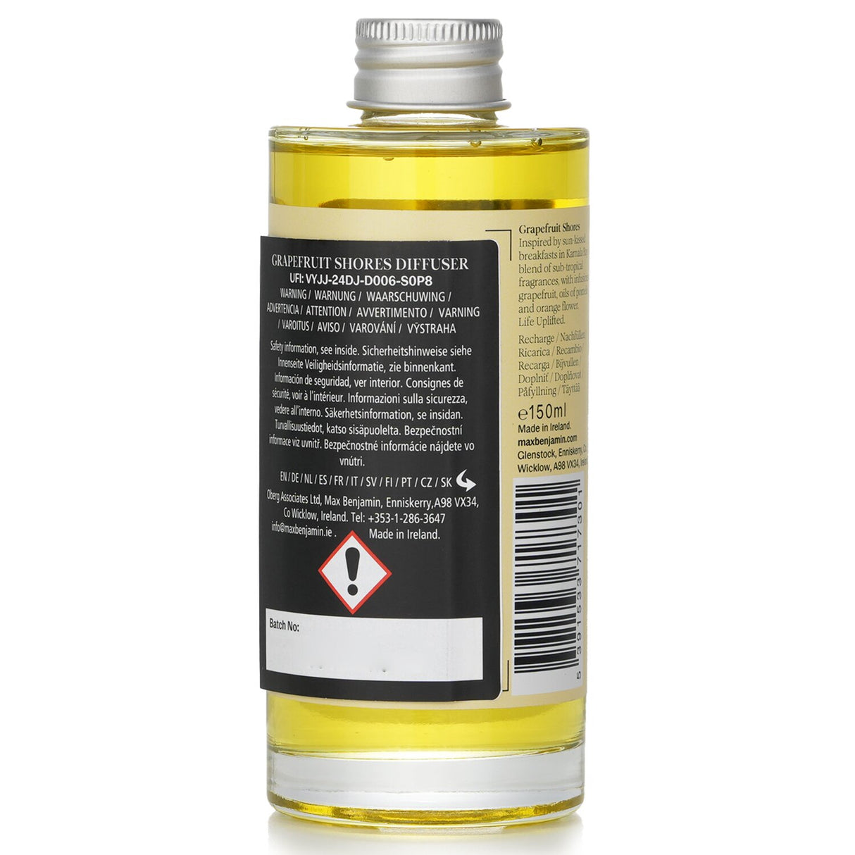 Grapefruit Shores Diffuser Refill 150ml featuring sun-kissed citrus scents of grapefruit, pomelo, and orange flower oils.