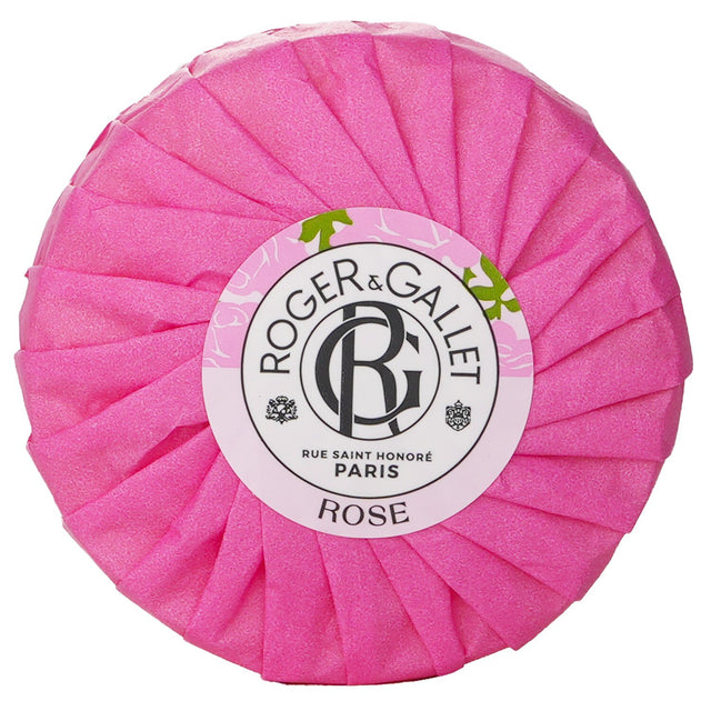 Roger & Gallet Rose Wellbeing Soap 100g, delicately scented with natural ingredients for gentle cleansing and skin vitality.