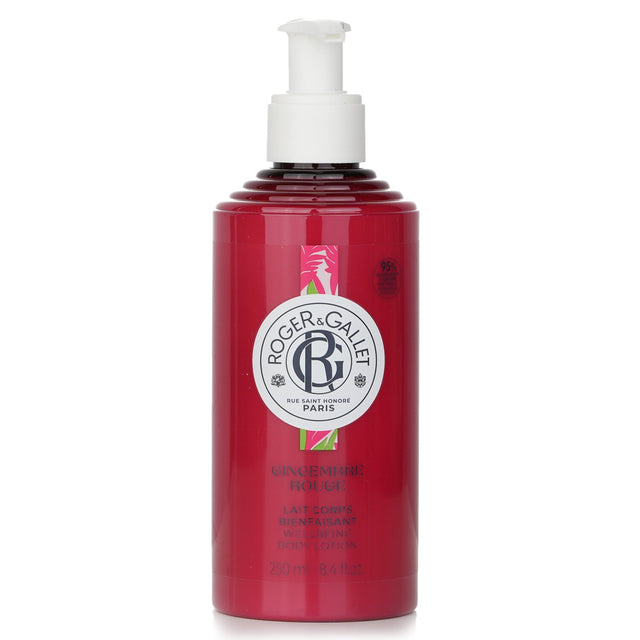 Luxurious Roger & Gallet Red Ginger Body Lotion enriching skin with hydration and a warming scent, perfect for daily use.