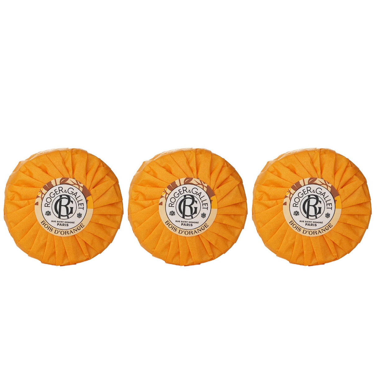 Roger & Gallet Orange Wood Soaps Coffret with 3 luxurious 100g bars for a refreshing and nourishing skincare experience.