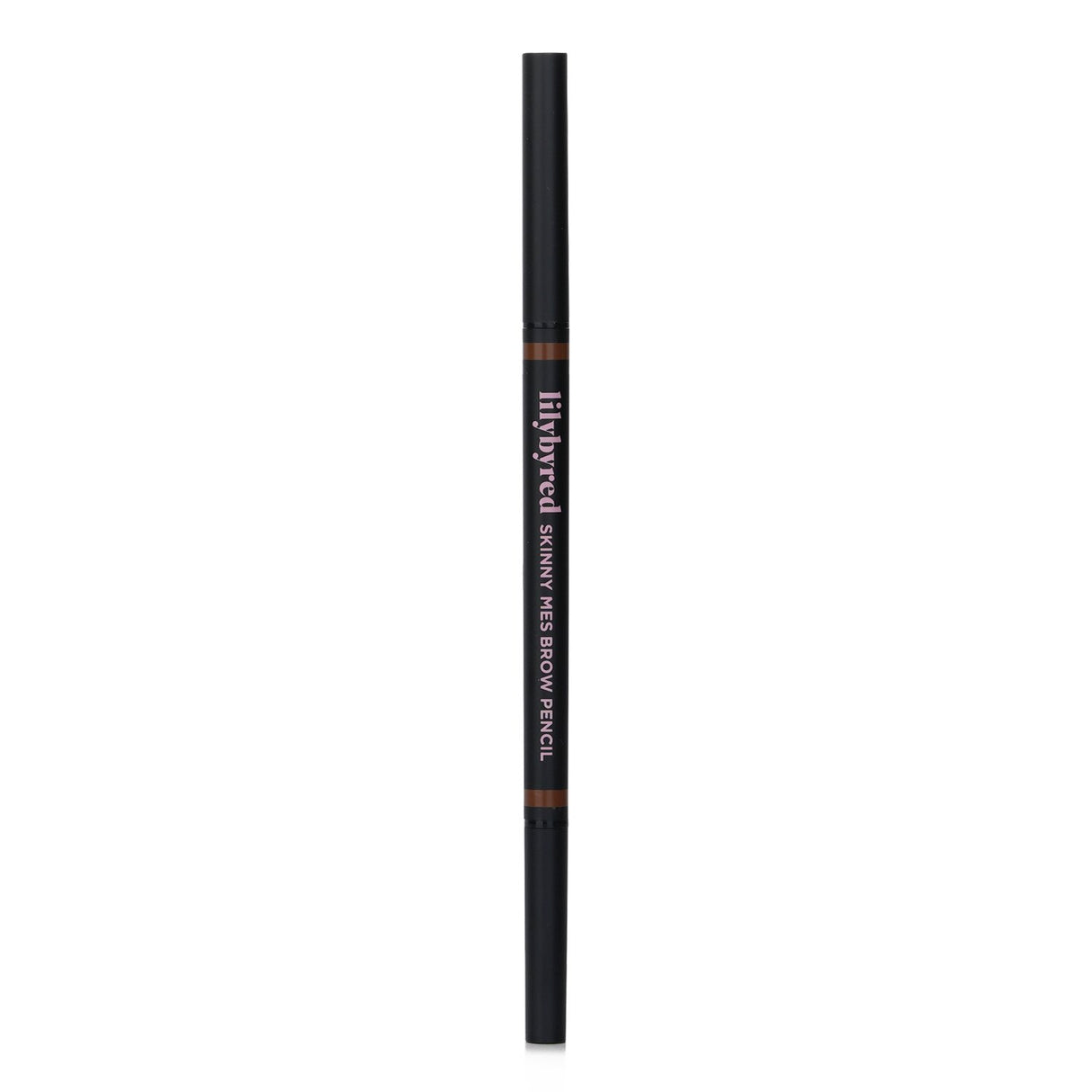 Lilybyred Skinny Mes Brow Pencil in #02 Medium Brown with ultra-fine tip and spiral brush for precise, natural brows.