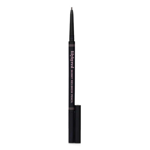 Lilybyred Skinny Mes Brow Pencil #04 Gray Brown, precision 1.5mm tip for natural brows, includes spiral brush for blending.