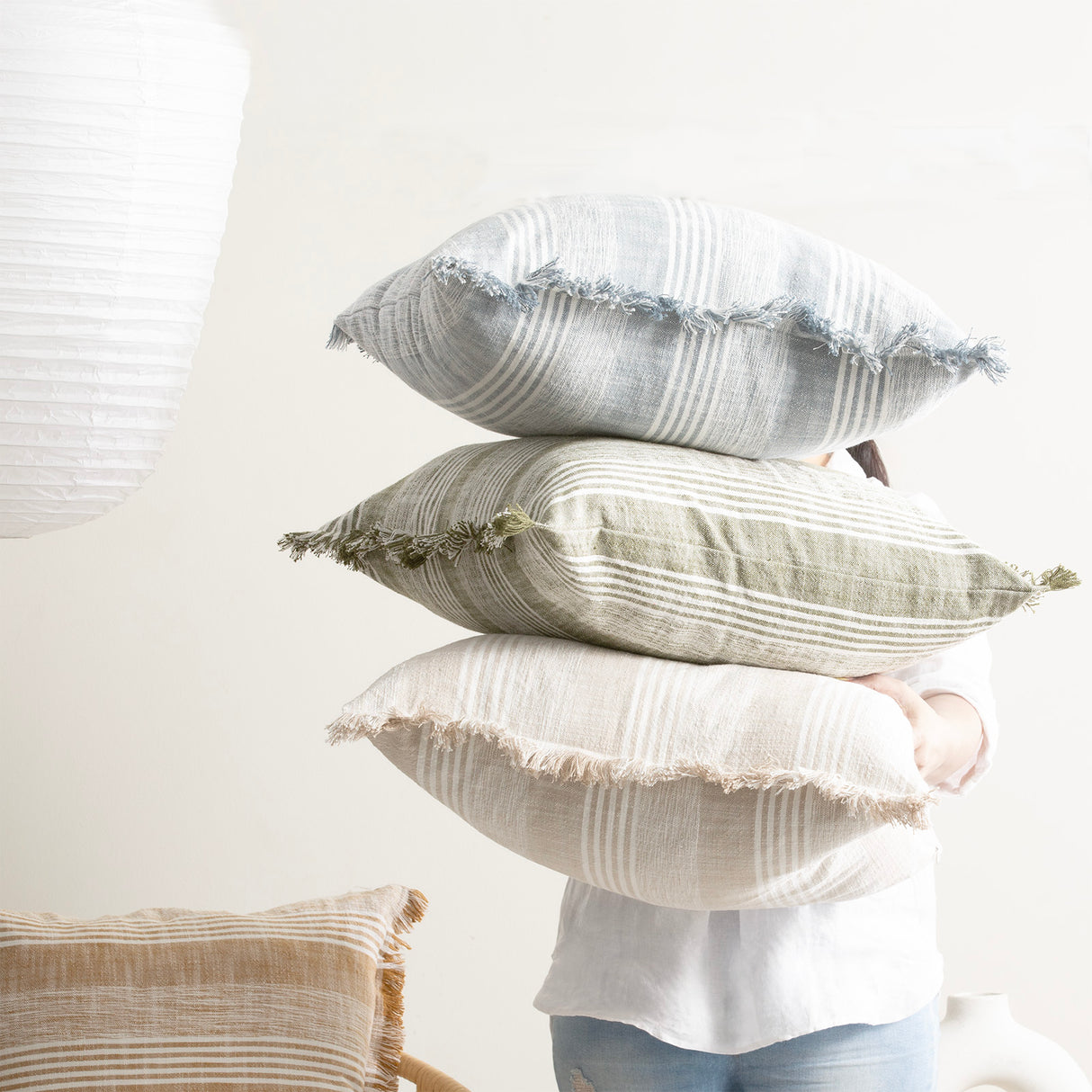 Kent Stripe Cushion Twin Pack 50 x 50cms Polyester Fill - Natural