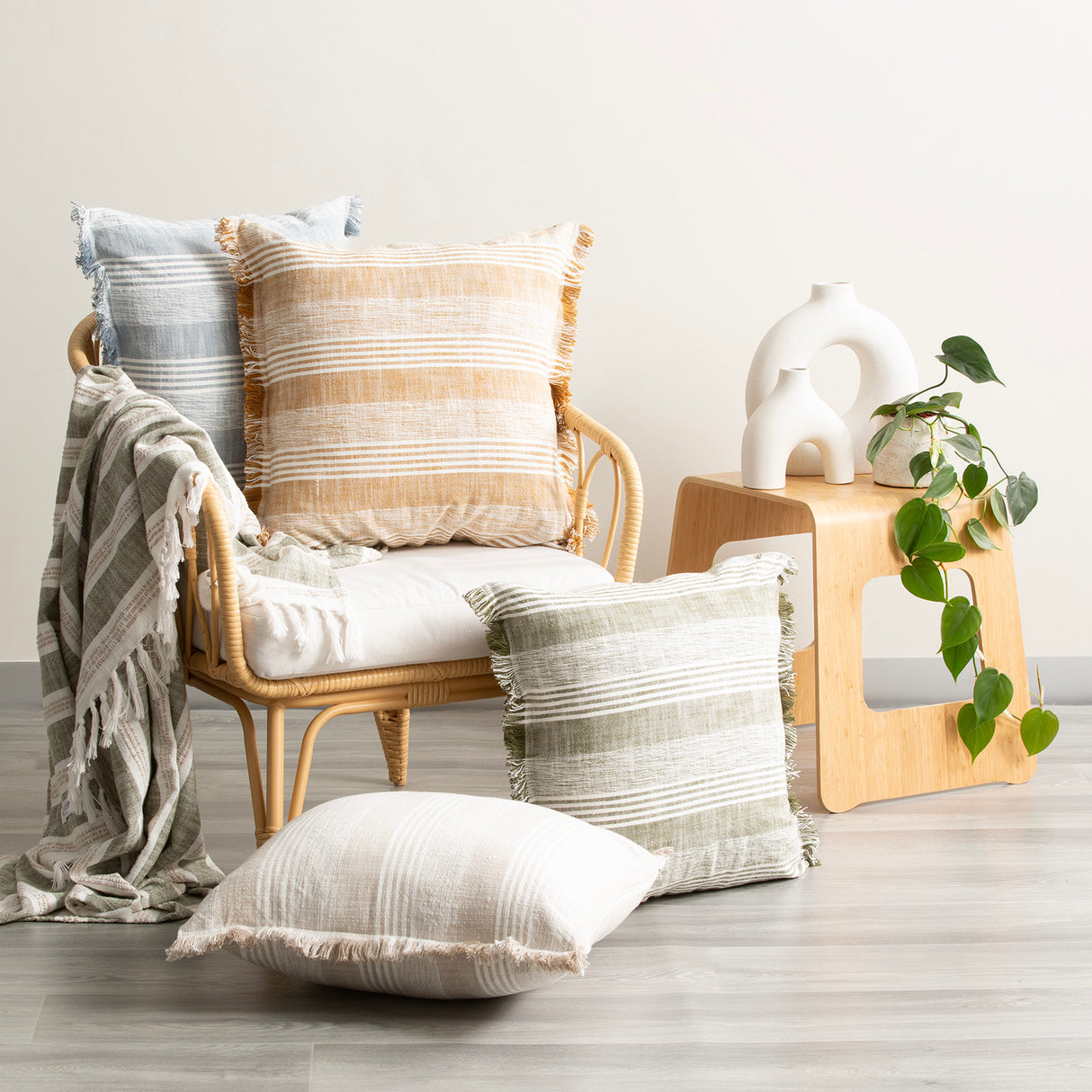 Kent Stripe Cushion Twin Pack 50 x 50cms Polyester Fill - Natural