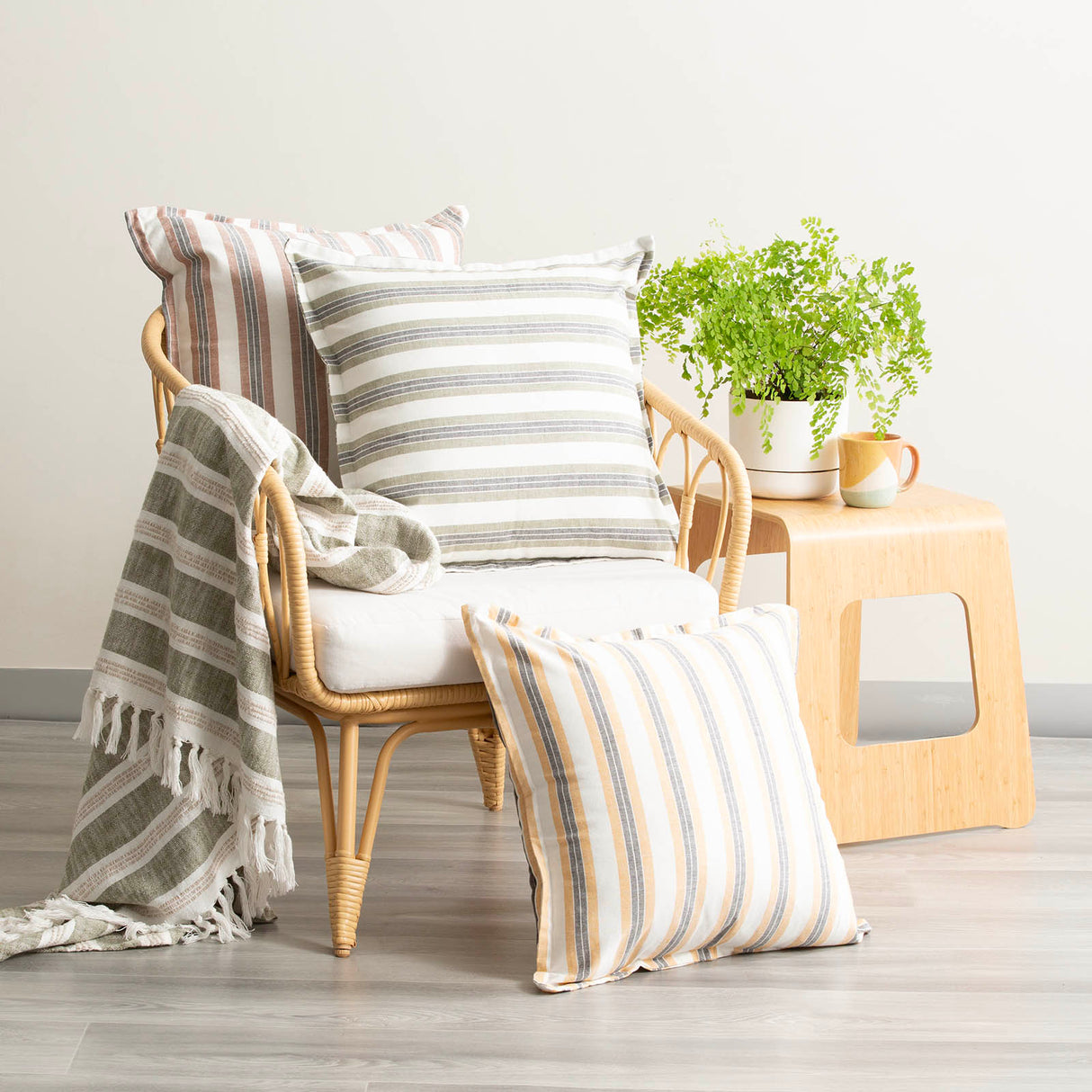 Marina Stripe Cushion Twin Pack 50 x 50cms Feather Fill - Gold