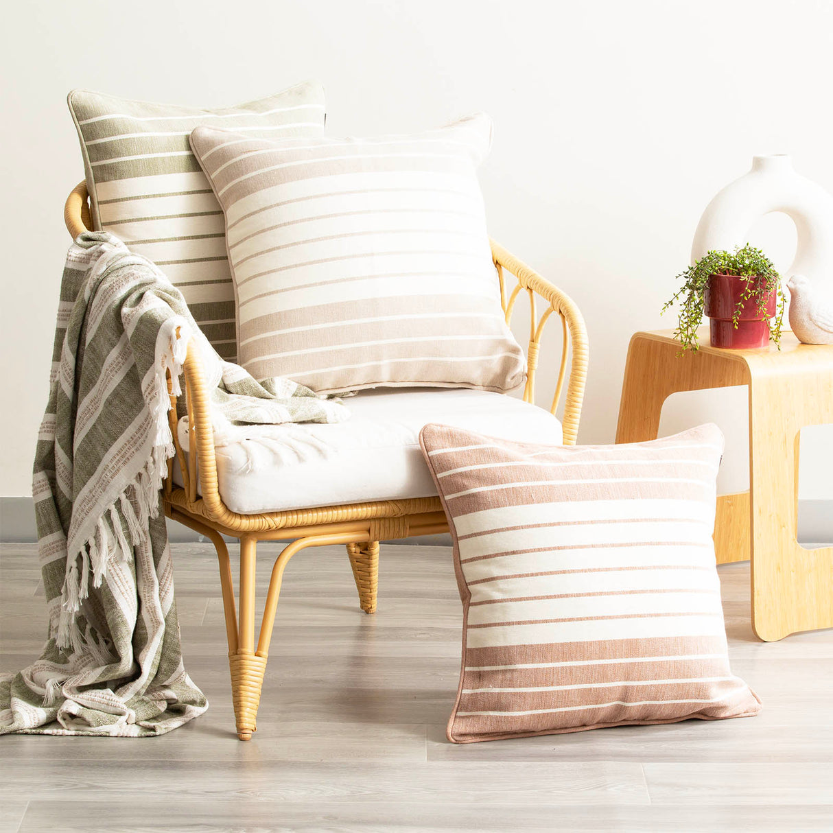 Palma Stripe Cushion Twin Pack 50 x 50cms Polyester Fill - Nude