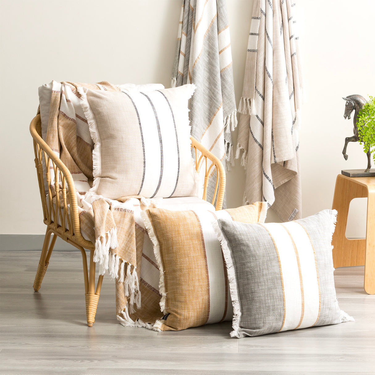 Darcy Stripe Cushion Twin Pack 50 x 50cms Polyester Fill - Sage