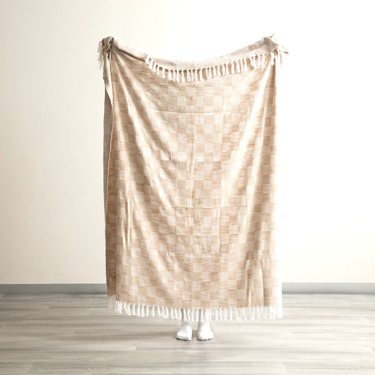 Renee Taylor Nevis Checkered Stone Washed Yarn-Dyed Throw 130 x 170cms Nude