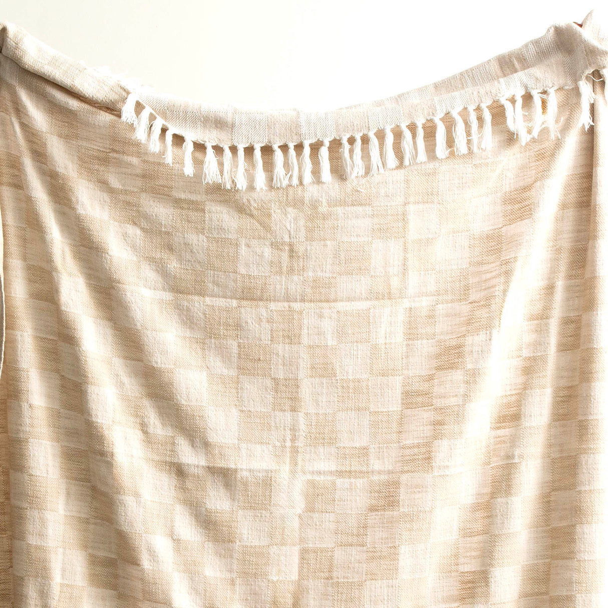 Renee Taylor Nevis Checkered Stone Washed Yarn-Dyed Throw 130 x 170cms Nude