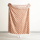 Nevis Checkered Stone Washed Yarn-Dyed Throw 130 x 170cms Terracotta