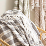 Renee Taylor Como Stone Washed Yarn-Dyed Stripe Throw 130 x 170 cms Onyx