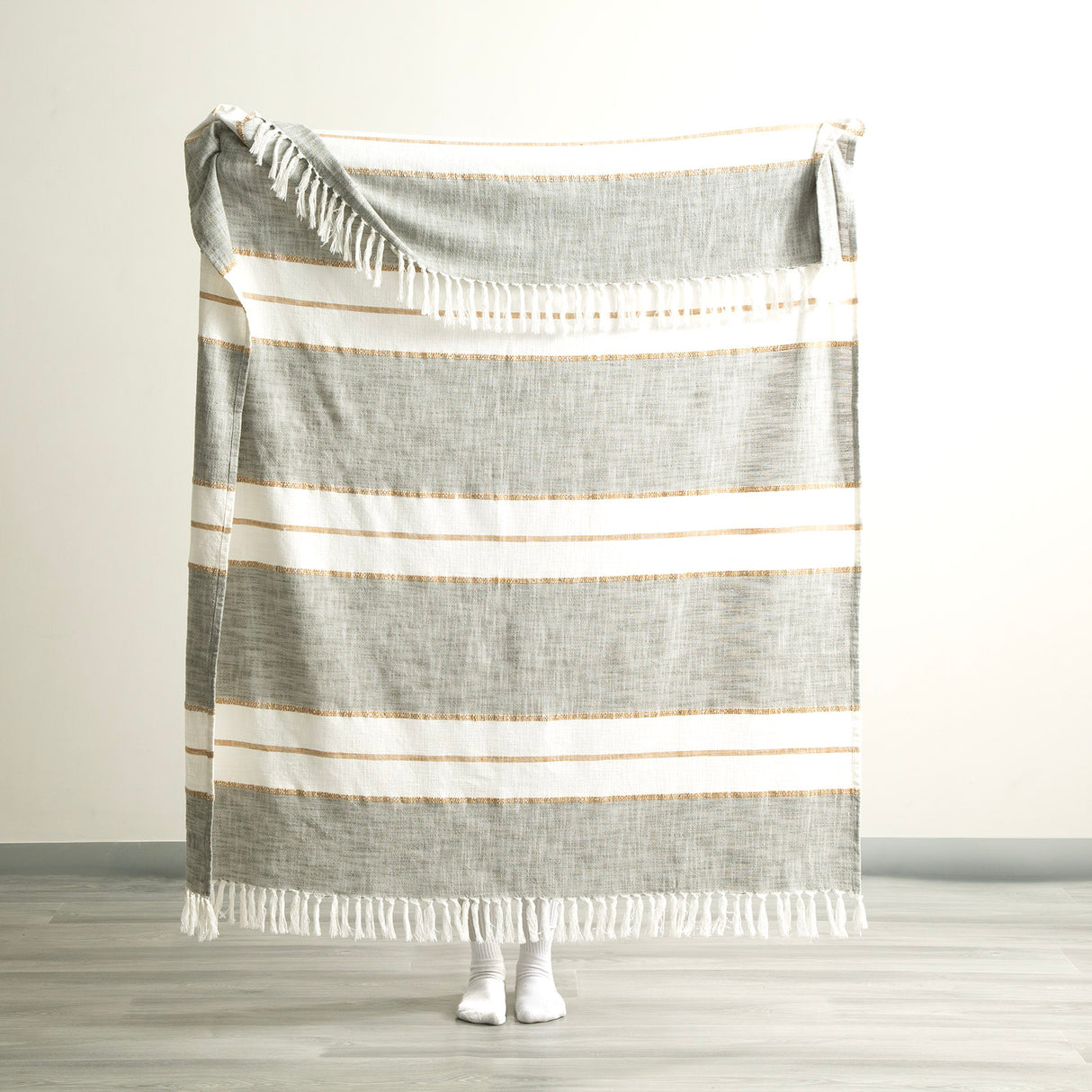 Renee Taylor Modena Stripe Stone Washed Yarn-Dyed Throw 130 x 170cms Sage