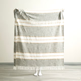 Renee Taylor Modena Stripe Stone Washed Yarn-Dyed Throw 130 x 170cms Sage